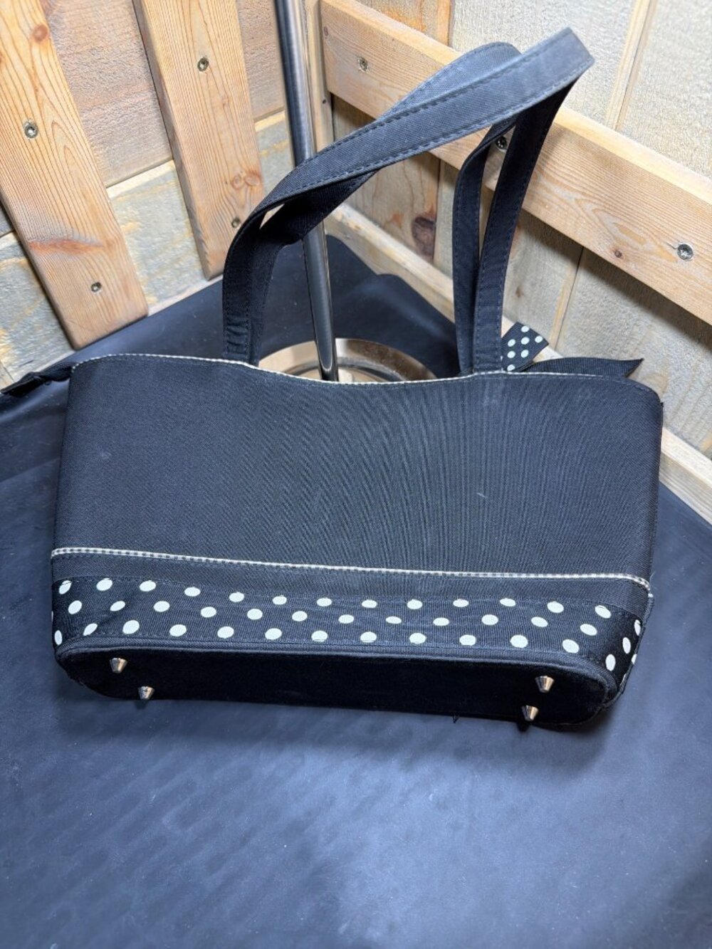 Kate Spade Black & White Polka Dot Bow Ribbon Tote Shoulder Bag Women's Good - Picture 8 of 10